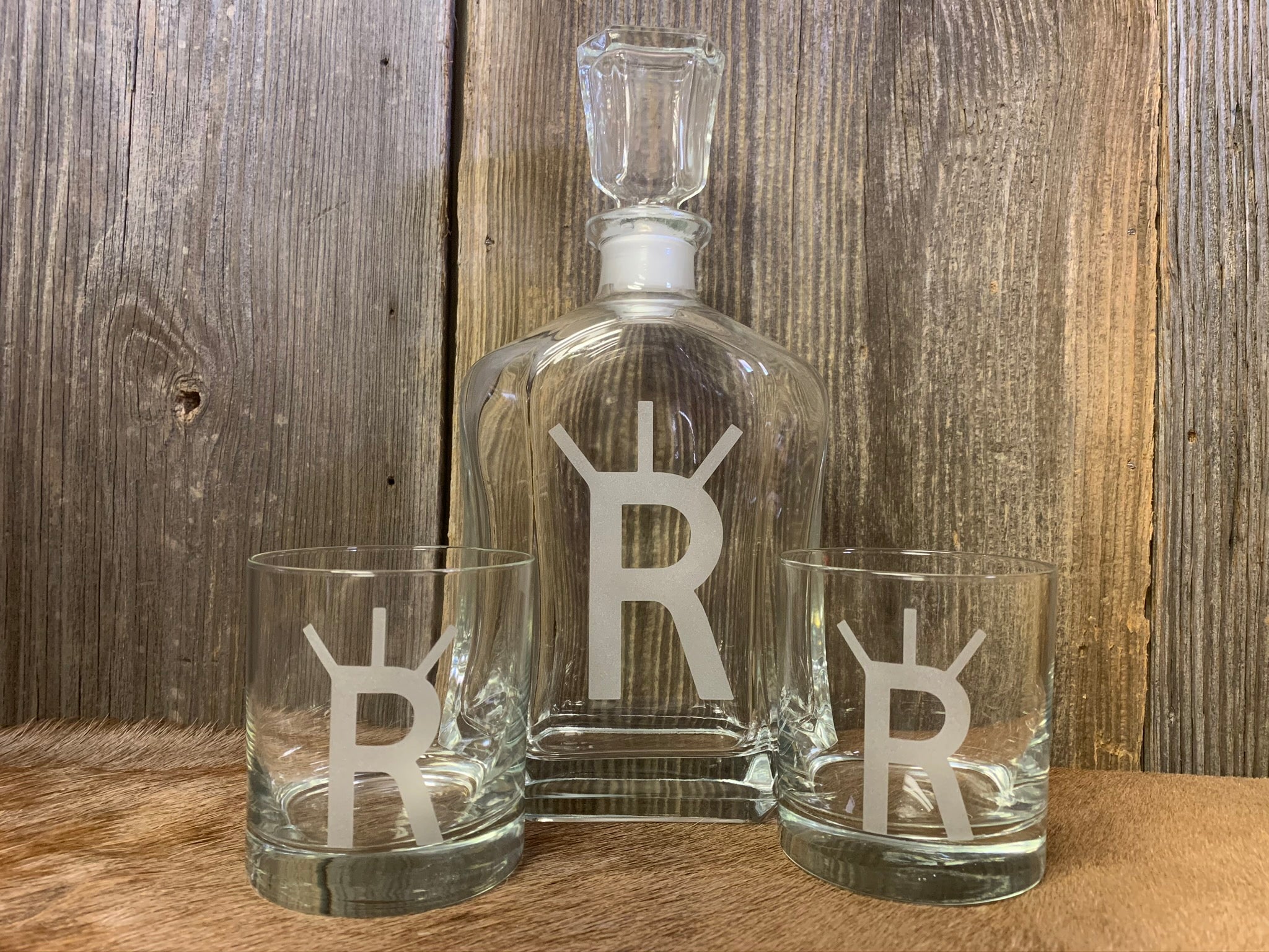 Custom Etched Glass Decanter Set