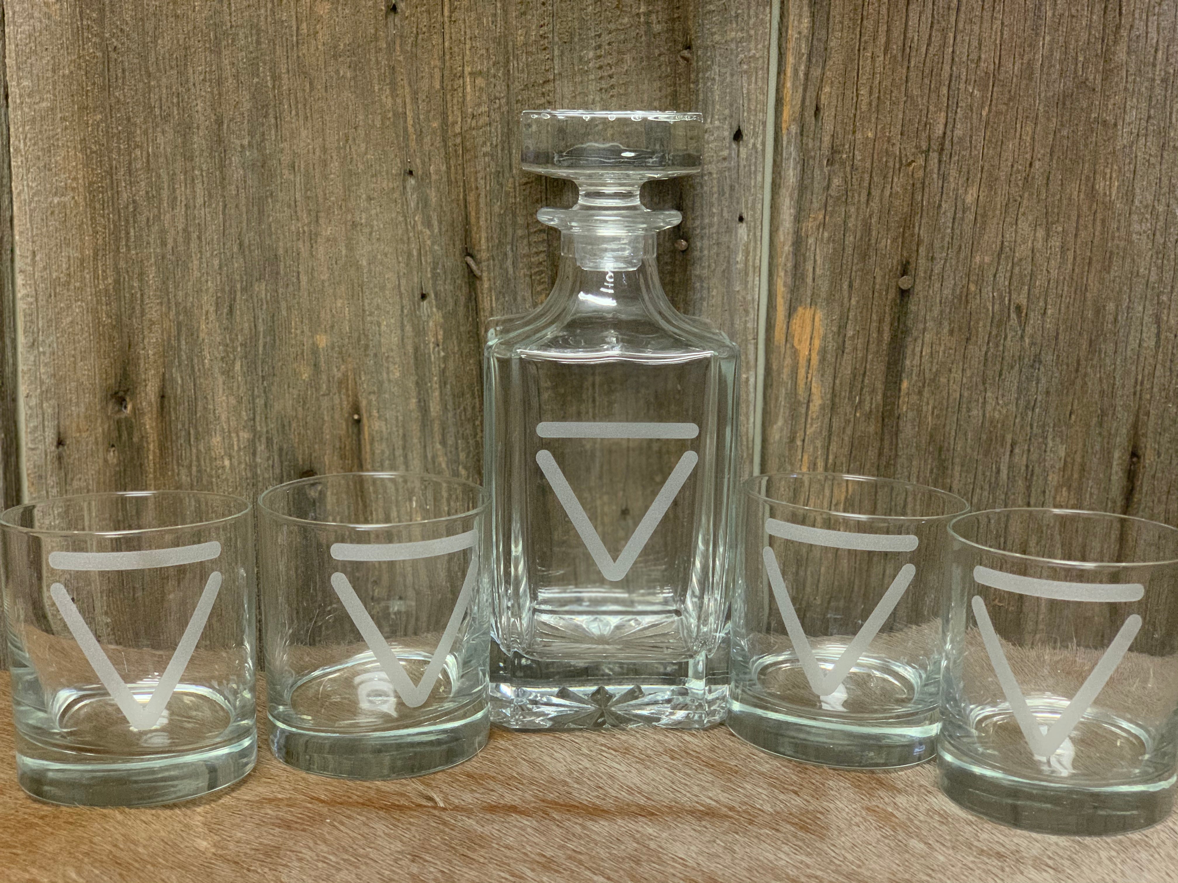 Custom Etched Glass Decanter Set