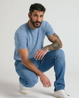 True Classic - Medium Indigo Wash Straight Comfort Stretch Jeans: 34L / 34