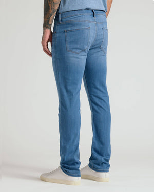 True Classic - Medium Indigo Wash Straight Comfort Stretch Jeans: 34L / 34