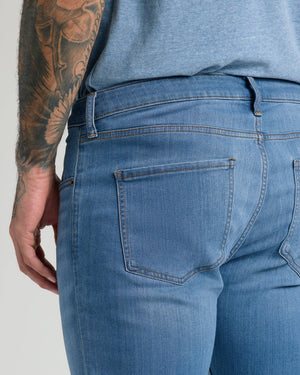 True Classic - Medium Indigo Wash Straight Comfort Stretch Jeans: 34L / 34