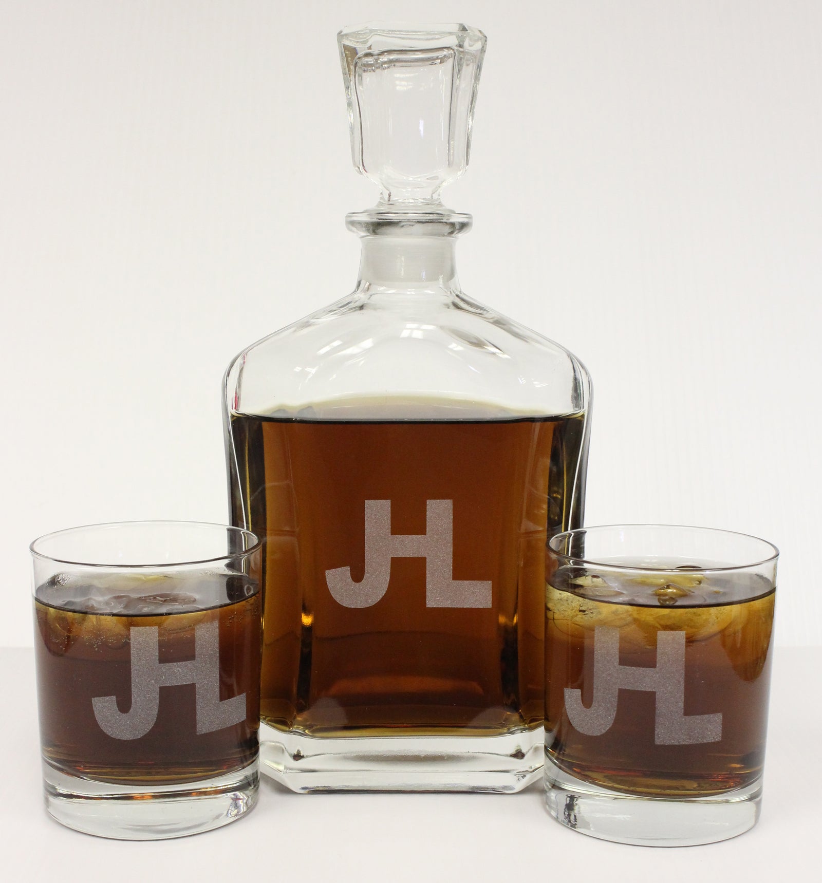 Custom Etched Glass Decanter Set