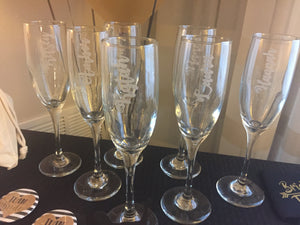Custom Etched Glass Champagne Glasses